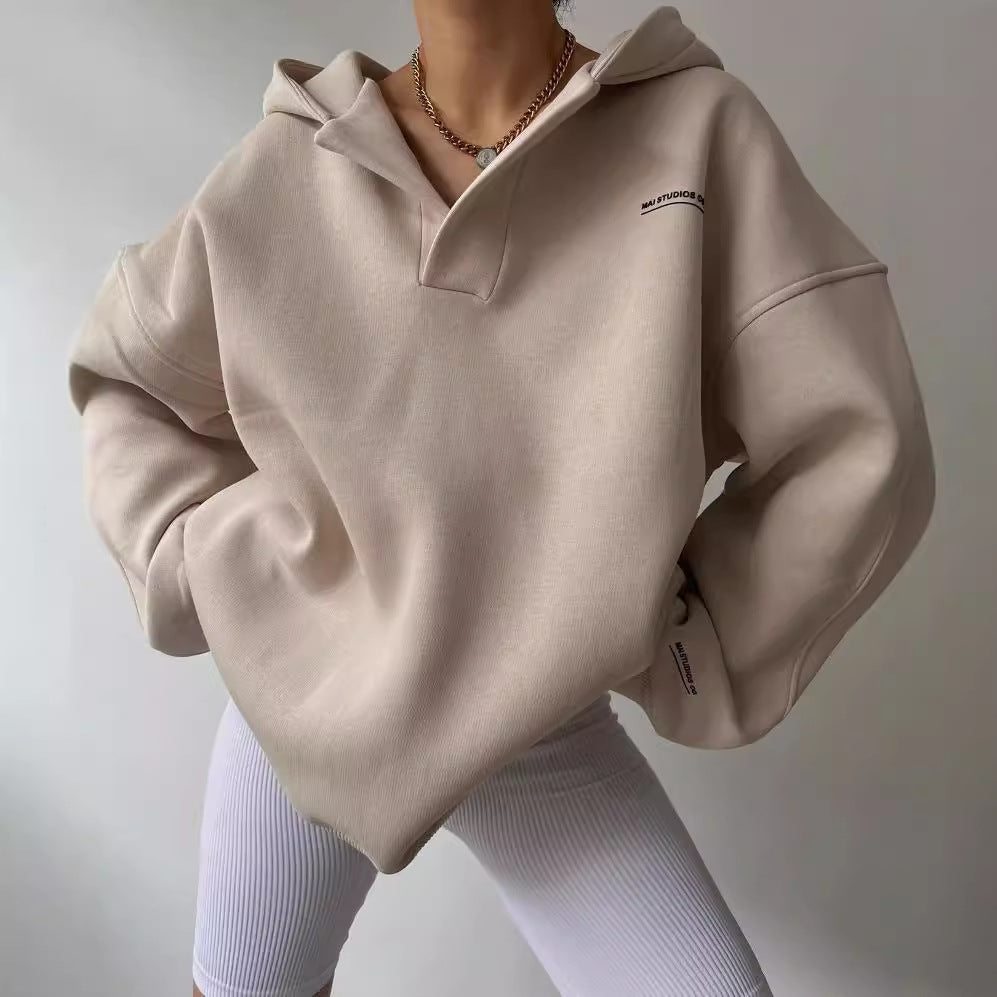 Womens Fleece Lined Hooded Print Long Sleeve Pullover Sweater