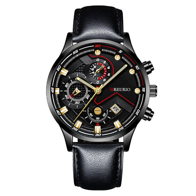 Mens Calendar Leather Strap Watch