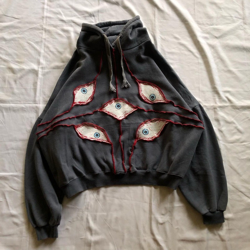 Embroidered Gothic Eye Hooded Sweater