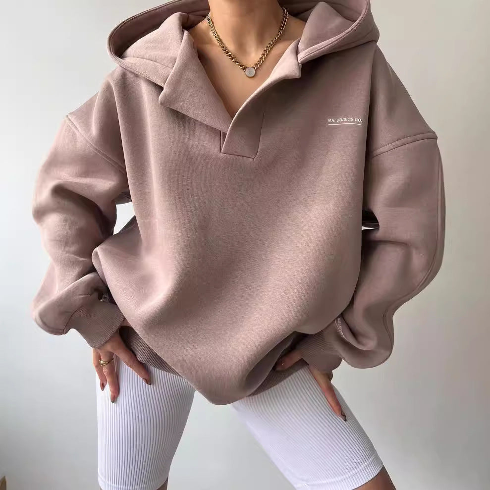 Womens Fleece Lined Hooded Print Long Sleeve Pullover Sweater