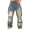 Men Distressed Baggy Patchy Denim Jeans