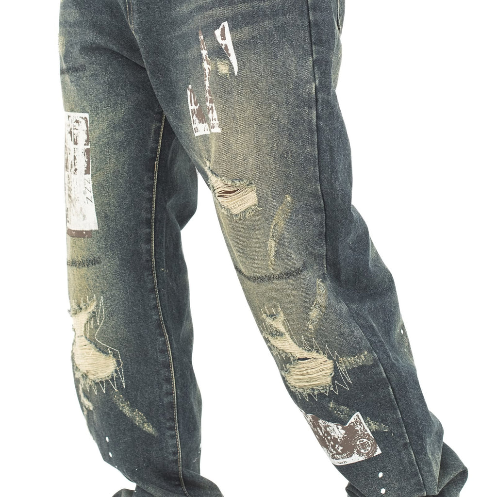 Men Distressed Baggy Patchy Denim Jeans