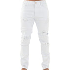 Men Distressed Patchy Snow White Jeans