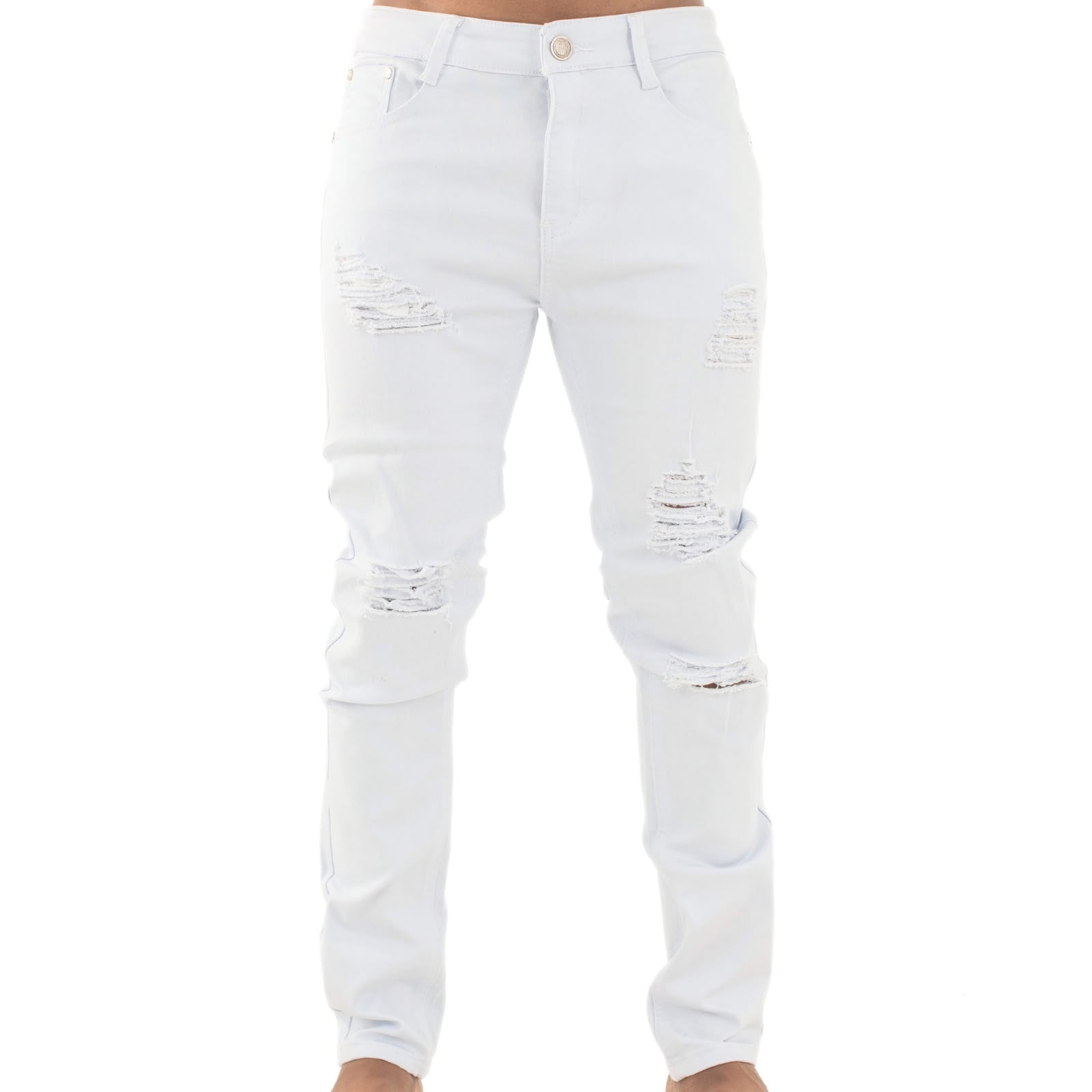 Men Distressed Patchy Snow White Jeans