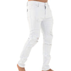 Men Distressed Patchy Snow White Jeans