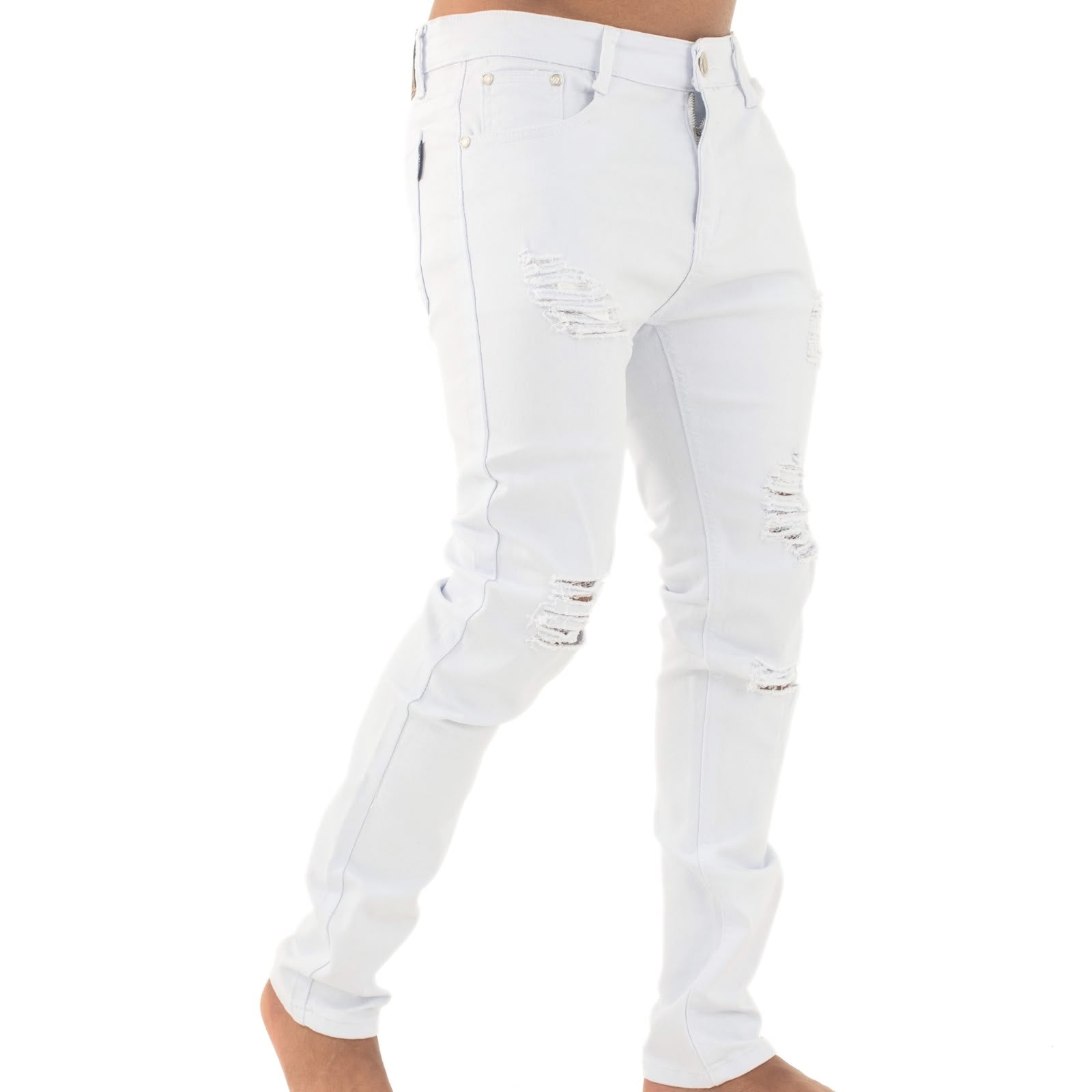 Men Distressed Patchy Snow White Jeans