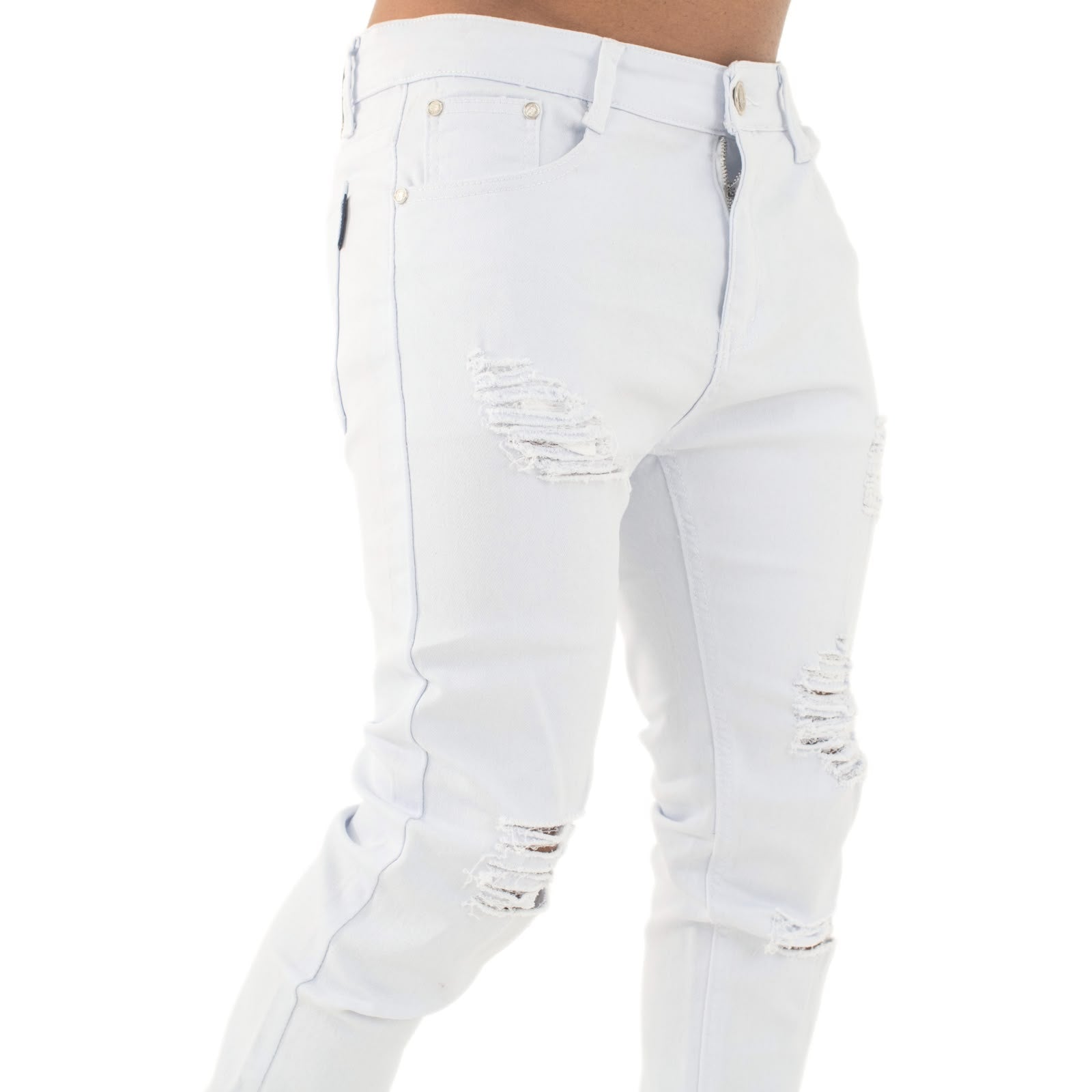 Men Distressed Patchy Snow White Jeans