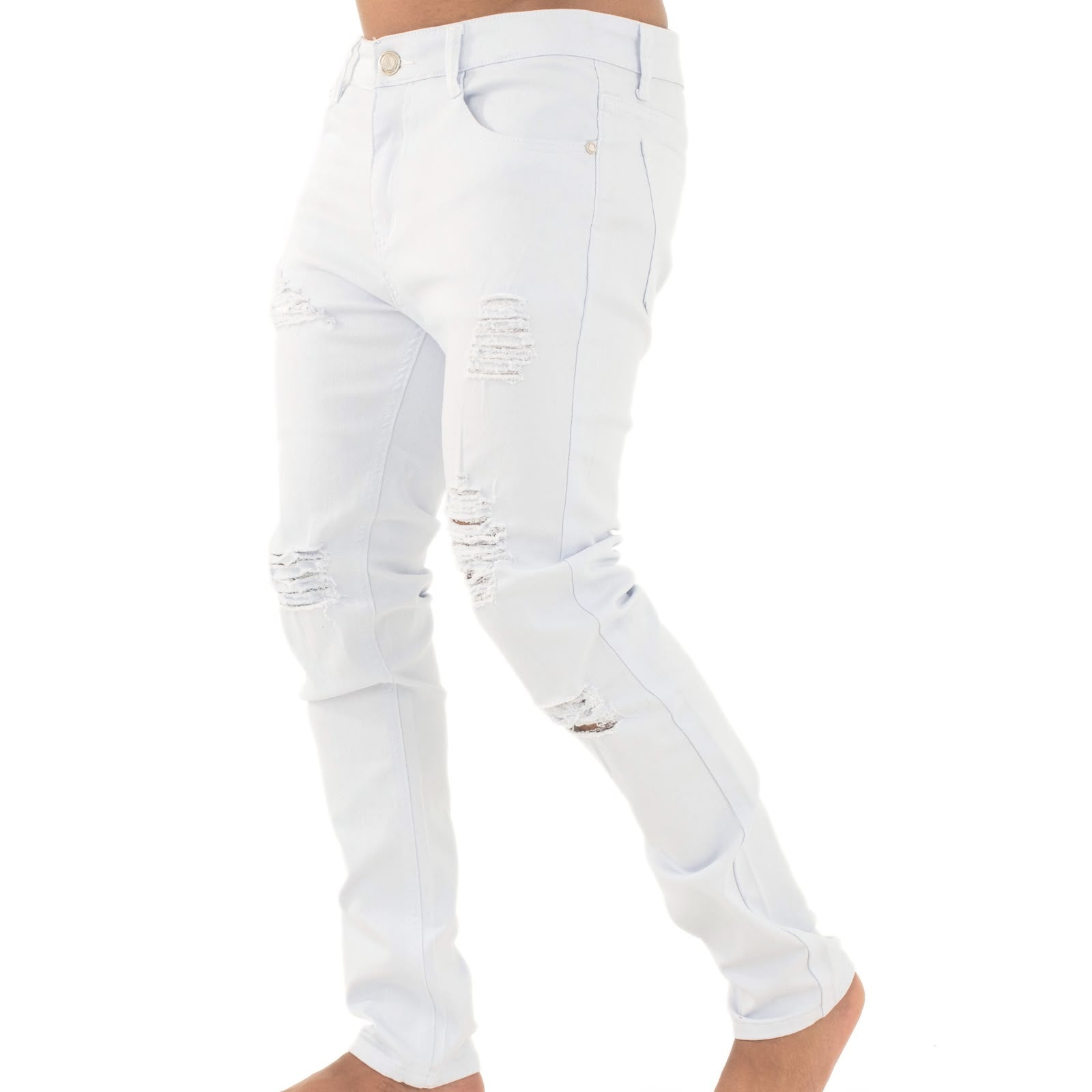 Men Distressed Patchy Snow White Jeans