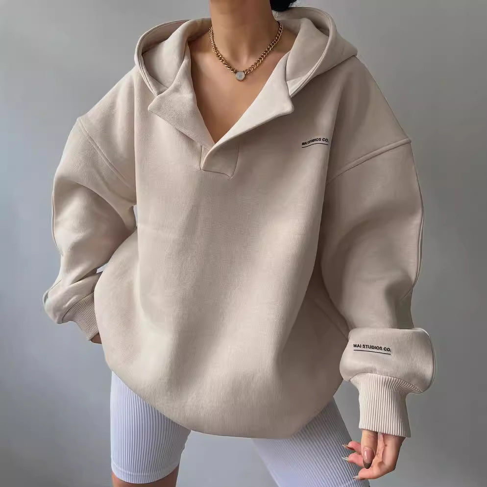 Womens Fleece Lined Hooded Print Long Sleeve Pullover Sweater