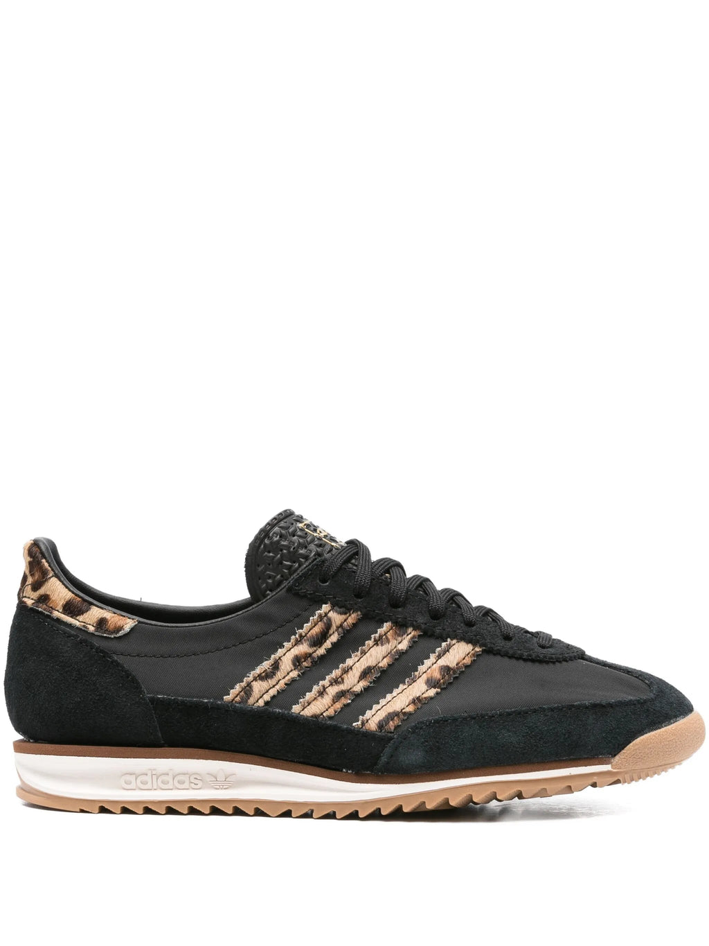 South Steeze Adidas SL 72 OG sneakers in black with leopard print suede and leather panels and a gum rubber sole.