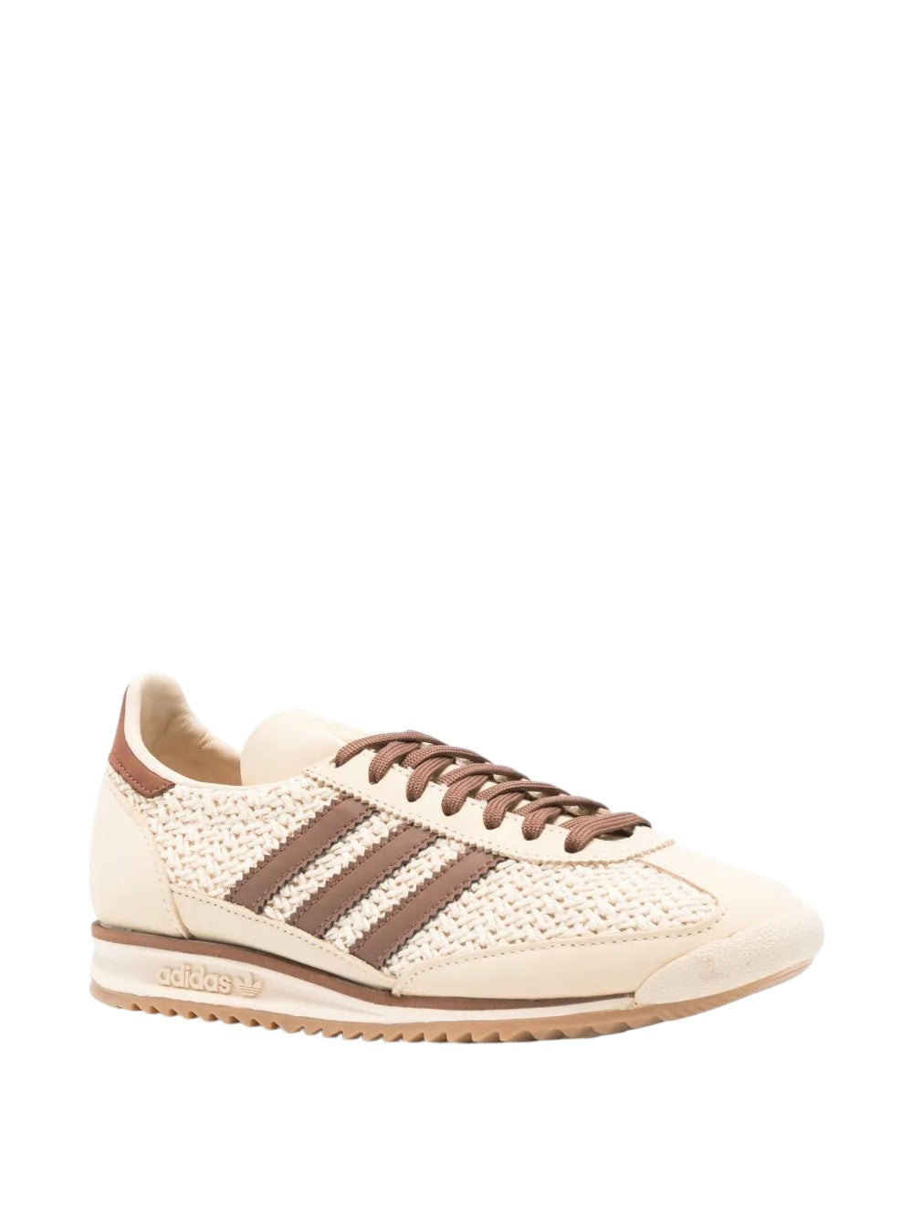 South Steeze Adidas SL 72 sneakers in beige mesh and suede with iconic brown three-stripe detailing and rubber sole.