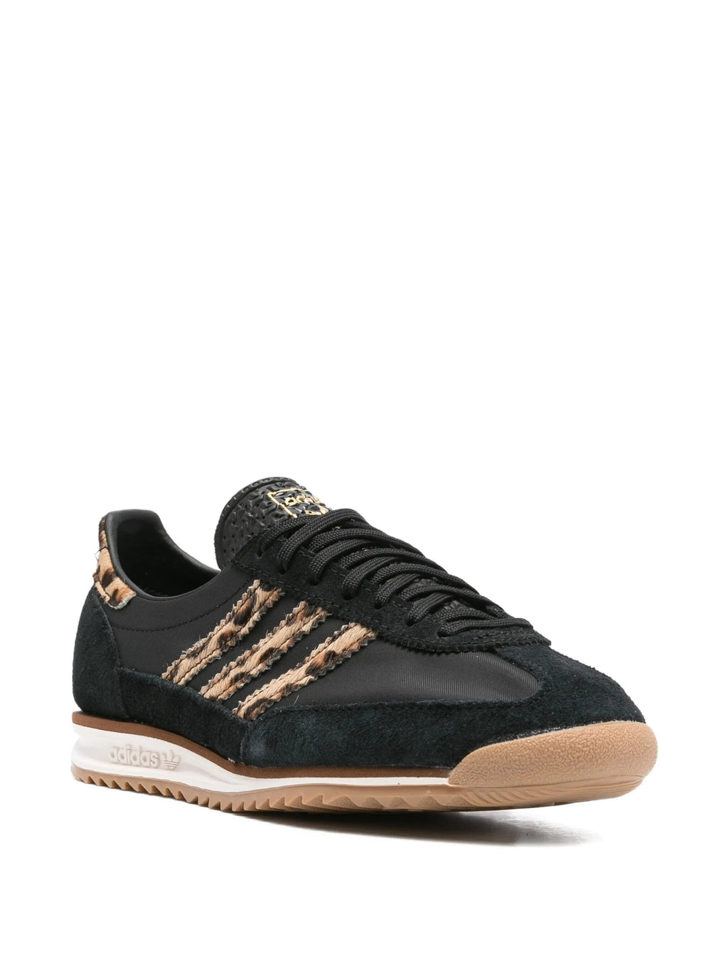 South Steeze Adidas SL 72 OG sneakers in black with leopard print suede panels and a durable rubber gum sole.