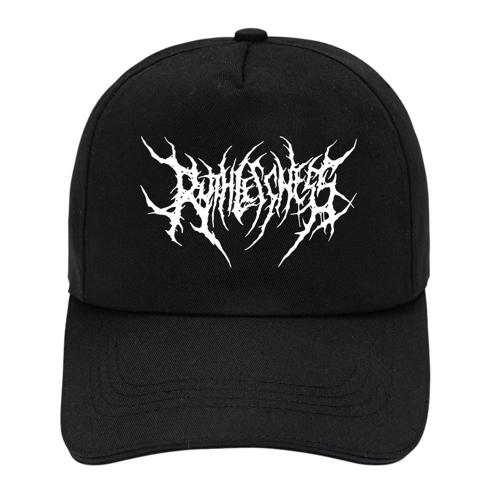 South Steeze black cotton baseball cap with white metal-style embroidery on the front