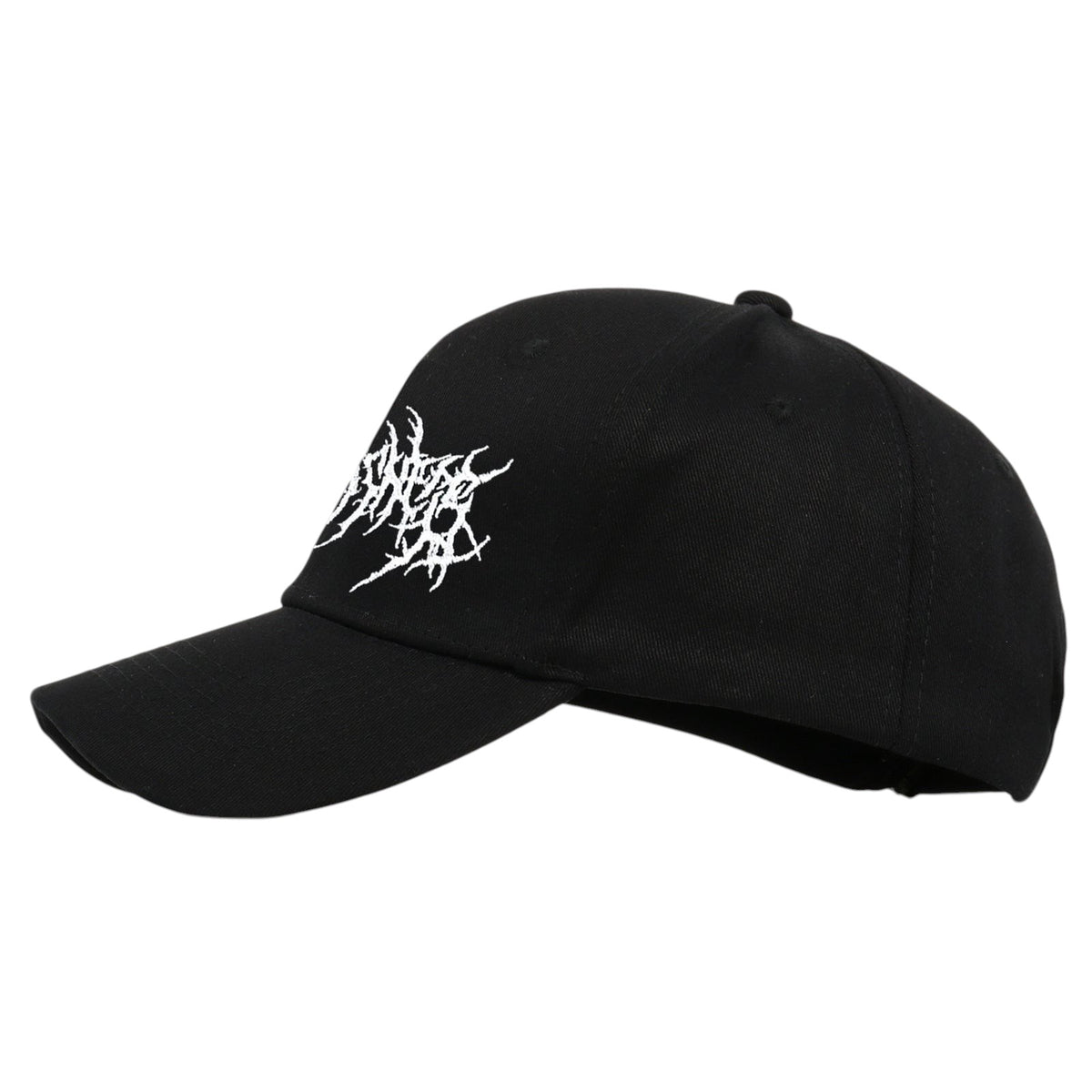South Steeze black cotton baseball cap with white intricate embroidery and a curved brim for a casual unisex style