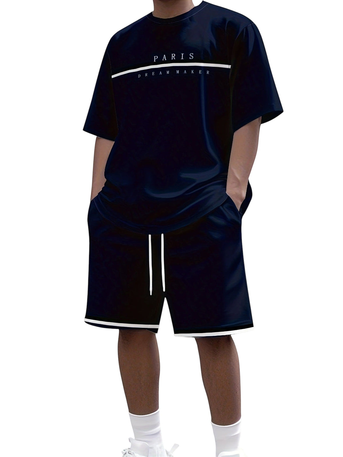 South Steeze men's black summer jogging set with Paris Dream Maker graphic t-shirt and matching shorts