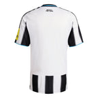 Back view of South Steeze Newcastle United FC 2025/26 home jersey featuring black and white stripes and club slogan.