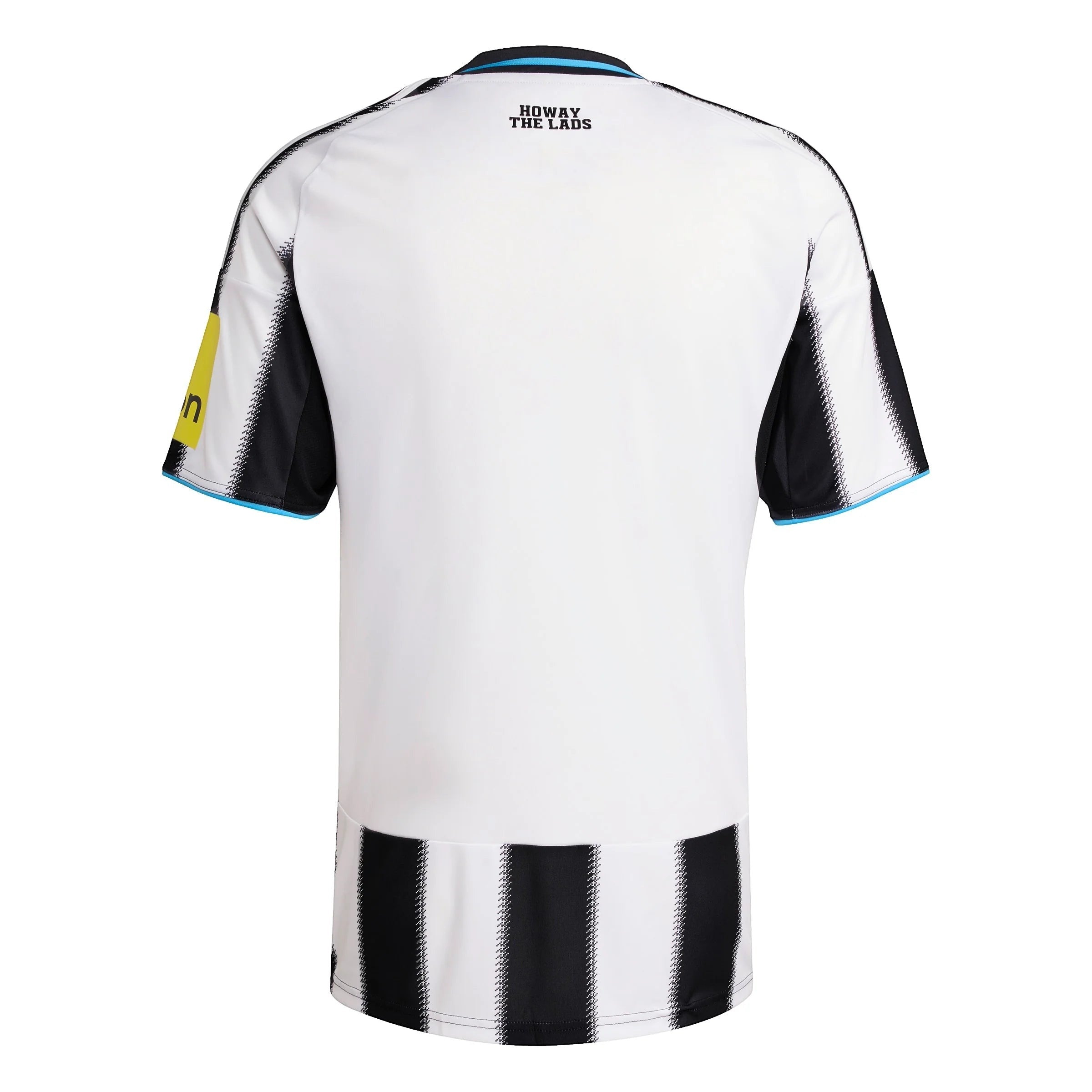 Back view of South Steeze Newcastle United FC 2025/26 home jersey featuring black and white stripes and club slogan.