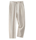 South Steeze off-white straight-leg linen casual pants with an elastic waistband and sand-washed texture.