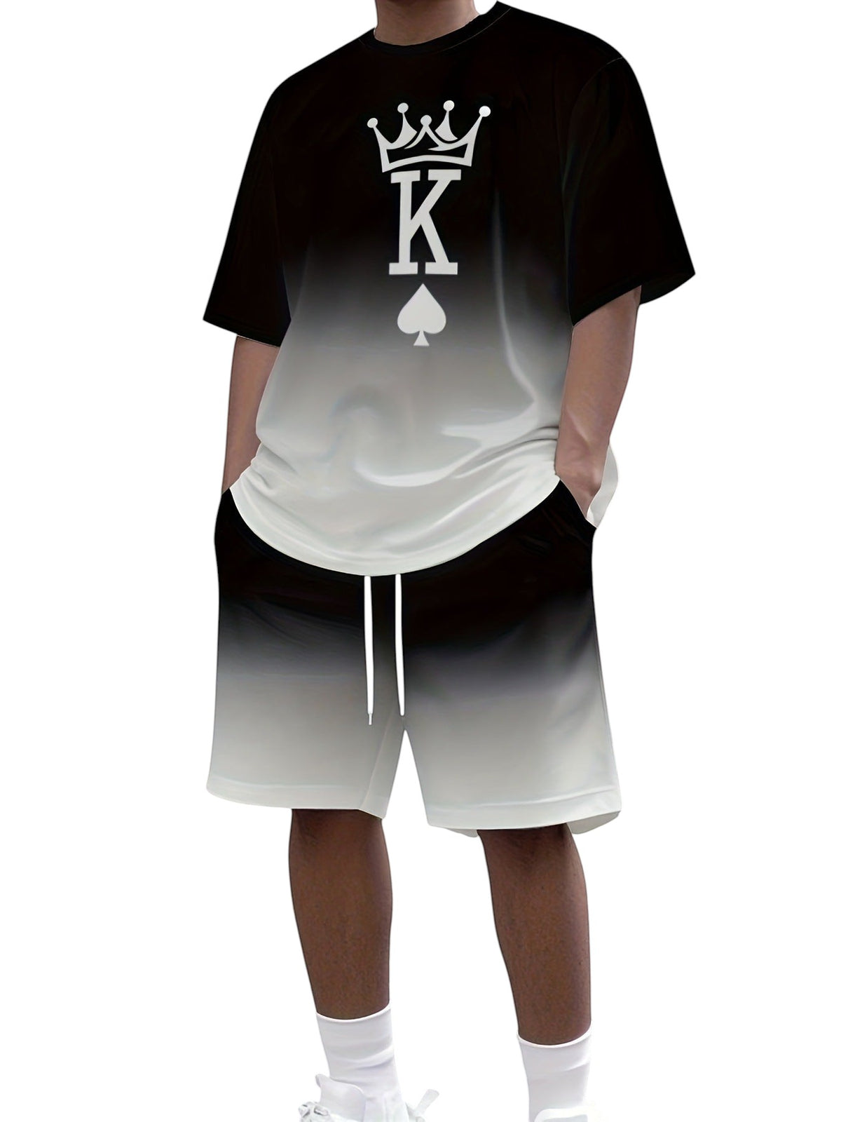 South Steeze men's black and white ombre jogging set with a crown and king of spades graphic on the t-shirt
